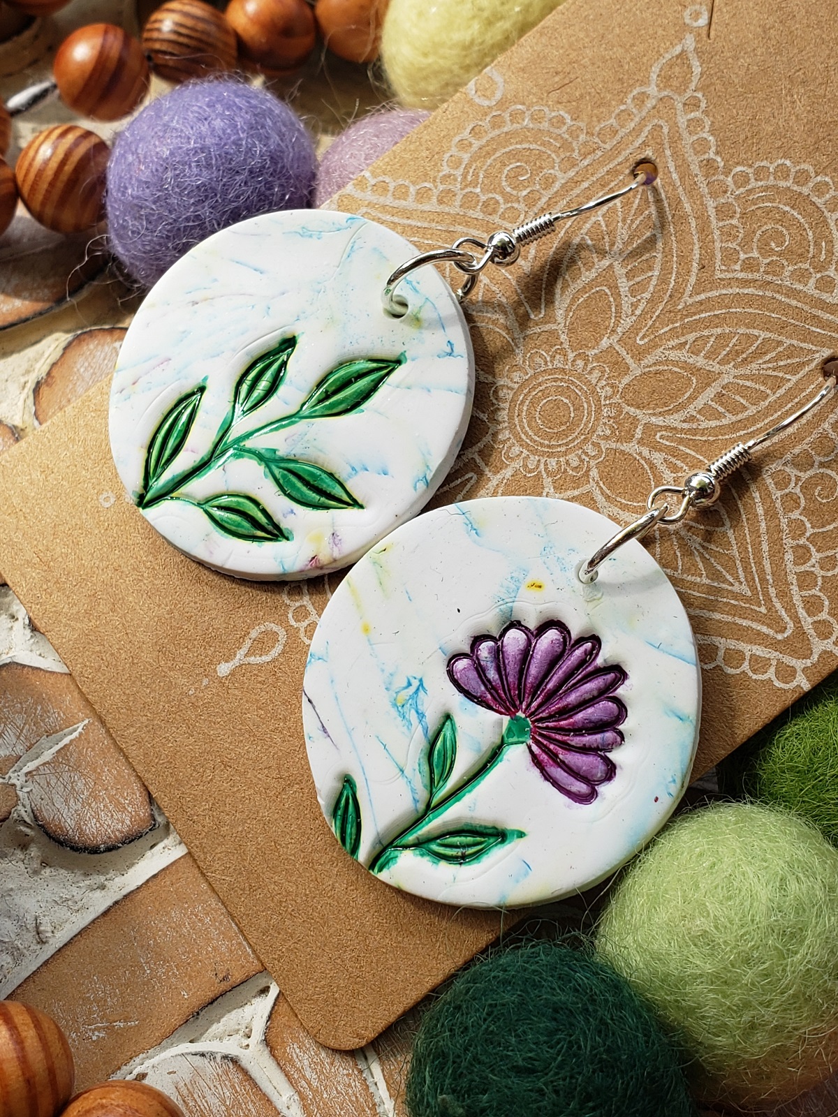 Floral Artisan Earrings floral Clay Earrings Botanical 